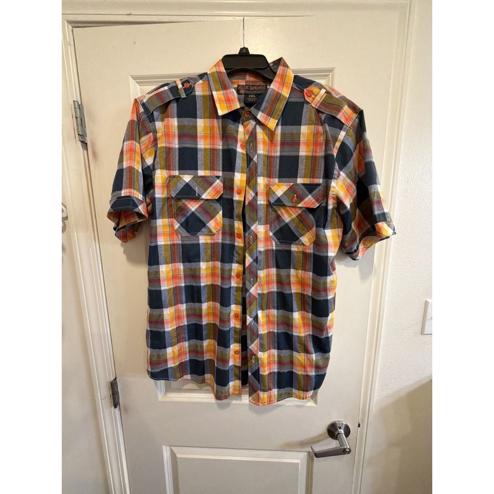 Blac Lacquer Plaid Short Sleeve Button-Down Multi-Color Shirt 2XL